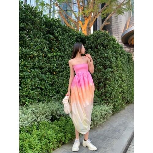 New 2021SS Summer Women Patchwork Strapless Sleeveless Cotton Fashion Dress For Ladies Ddxgz2 4.26