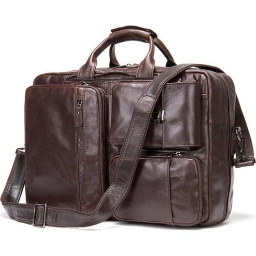 New style mens leather briefcase 17-inch computer business multifunctional handbag in cowhide leather zipper Casual Three