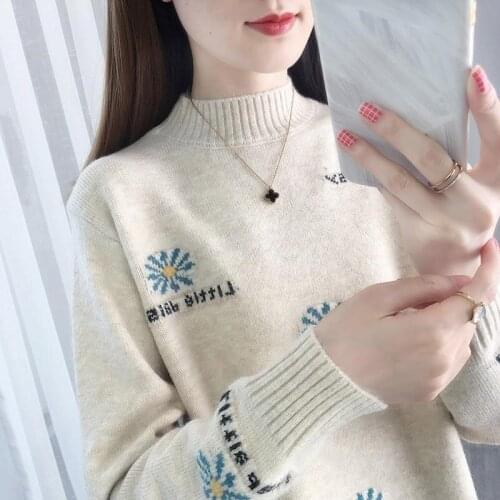 Autumn Winter Loose Mock Neck Pullover Women Sweater Autumn Long Sleeve Bottom Sweater Pull Femme
