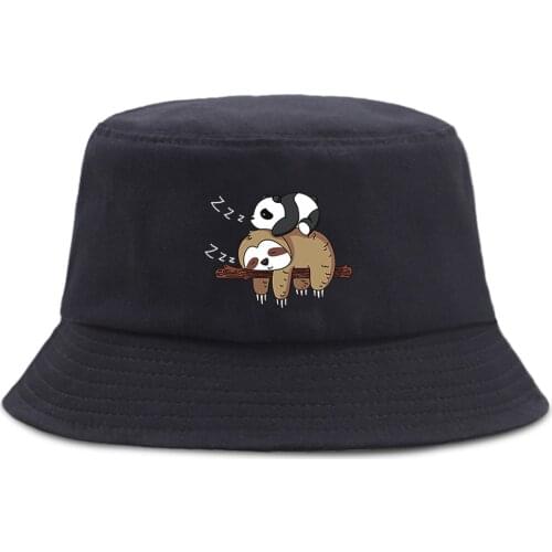 Lazy Panda And Sloth Cartoon Print MenS Bucket Hats Fashion Cotton WomenS Panama Hat Casual Sunscreen Sun Women Fisherman Caps