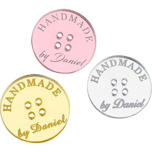 Personalized Hand Made Tags Clothing DIY Gift Mirror Acrylic Handcraft Label for Handmade Clothes Design Name Tag Size Customize