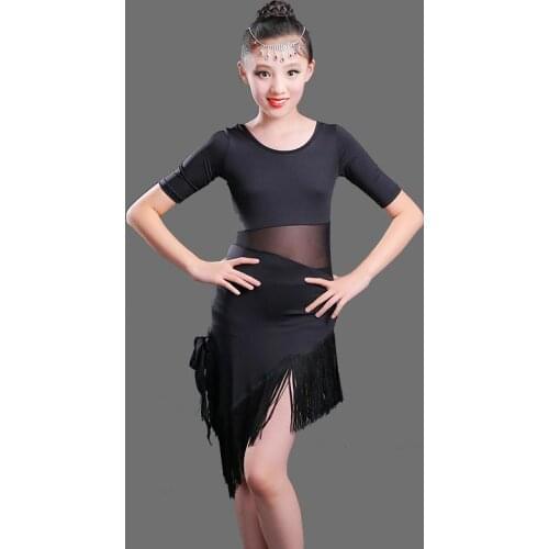 Child Girls Black Red Tassel Latin Dance Dress Salsa Tango Ballroom Dancing Dress Competition Costumes Kids Practice Dance Cloth