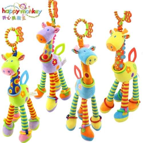 Plush Infant Baby Development Soft Giraffe Animal Handbells Rattles Handle Toys Hot Selling Teether Baby Toy Educational Toy