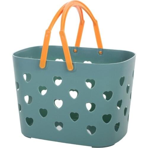 Portable Shower Caddy Tote Heart Shaped Hollow Plastic Storage Basket with Handle Box Organizer Bin for Bathroom Pantry