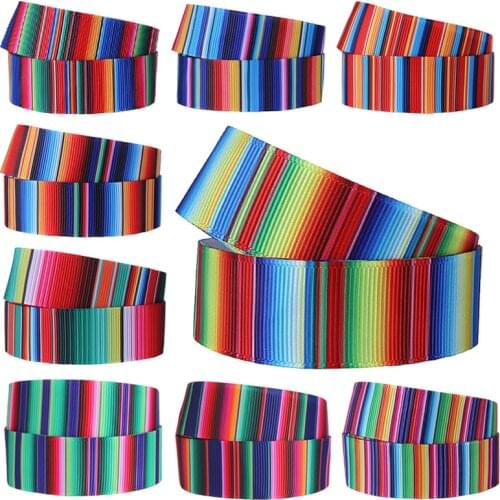 FLRARibbon free shipping 38MM 75MM mexican blanket rainbow stripe print ribbon