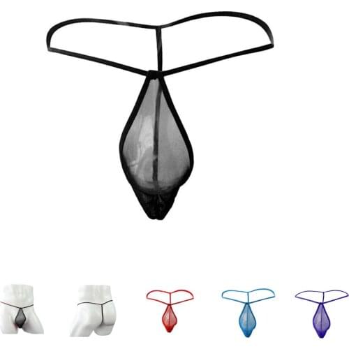 Low waist sexy mens underwear g-string and thongs mens lace gauze transparent bulges panties penis bag ZJH023T