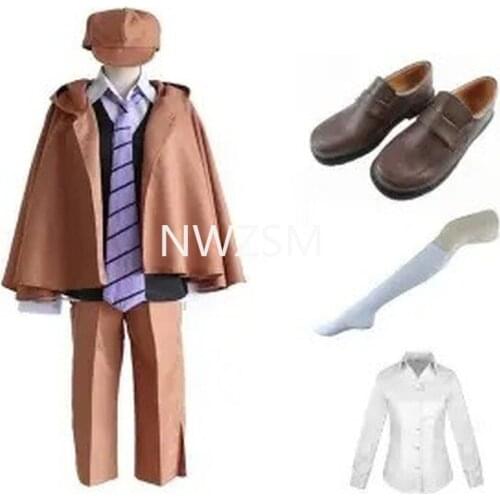 All Set Anime Bungo Stray Dogs Ranpo Edogawa Cosplay Costume Short Black Wig Shirt Brown Uniform Halloween Masquerade Party