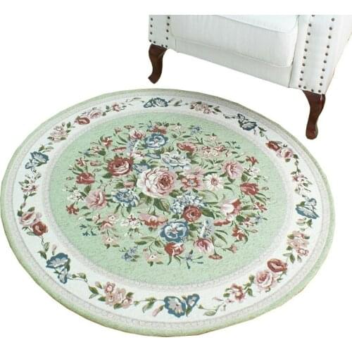 Green Round Carpet For Living Room Europe Flower Bedroom Carpets Jacquard Coffee Table Chair Countryside Area Rug Door Mat