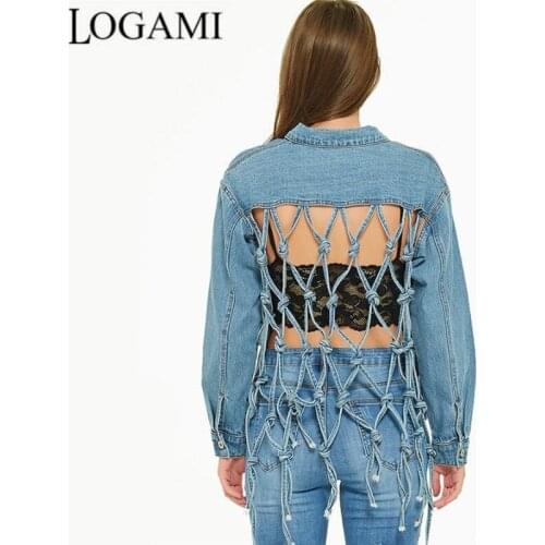 LOGAMI Hollow Out Jeans Jacket Women BF Style Woman Tassel Denim Jacket Spring Autumn Coat