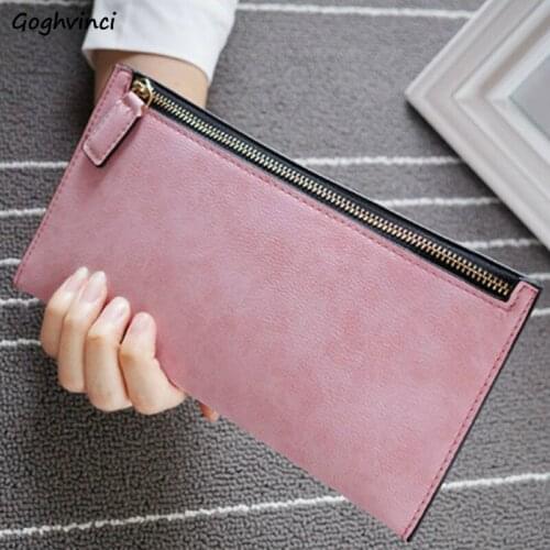Wallets Women Solid PU Leather Zipper Phone Pocket Colorful Card Holder Long Purse Womens Fashion Elegant All-match Retro Wallet
