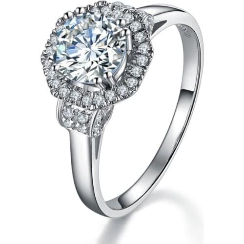 Test Positive WARRANTY 6.5mm 1Ct G-H Moissanite Ring 925 Sterling Silver Ring White Gold Color Romantic Women Jewelry