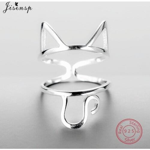Jisensp New Arrival 100% 925 Sterling Silver Lovely Cat Rings for Women Wedding Jewelry Adjustable Finger Ring Anel Gift