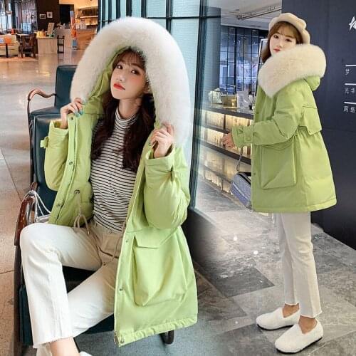 Winter Jacket Women Fashion Casual Hooded Warm Cotton Padde Coat Vintage Female Loose Thick Parkas Faux Fur Outwears