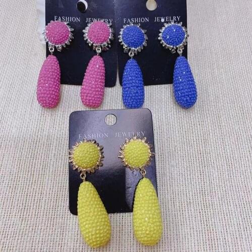 ZLH New Fashion Candy Color Mix Flower Stud Shiny Pave Rhinestone Teardrop Handing Earrings Drop Dangle Earring For Girl 3pairs