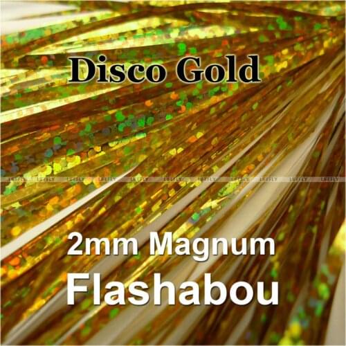 Disco Gold Color, 10 Packs Magnum Flashabou, 2mm Holographic Tinsel, Mylar Metallic Tinsel, Flat Flash, Fly Jig Lure, Fishing