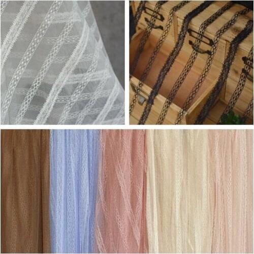 150cm Vertical Stripes Lace Mesh Skirt Fabric DIY Handmade Clothing Fabric Home Textile Curtain Background Decorative Fabric