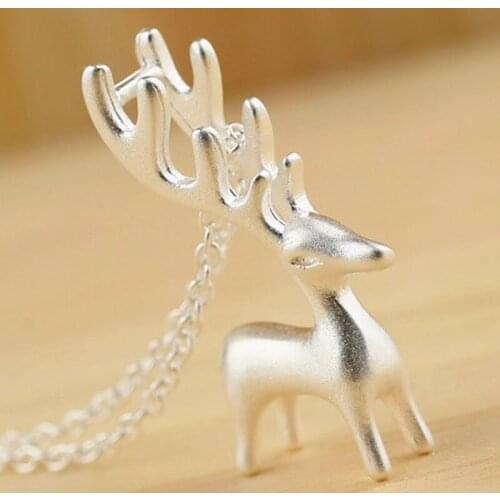 3D Animal Pendant Choker Necklaces Summer Party Accessories Simple Cute 925 Sterling Silver Elk Necklace for Women