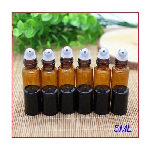 5ml amber roll on roller perfume atomizer sample bottles f essential oils roll-on refillable deodorant containers w black lid