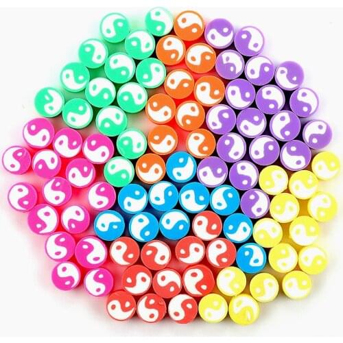 50pcs 9mm Colorful Tai Chi Spacer Loose Beads For Jewelry Making Handmade Bracelets Necklaces Clay Beads DIY Jewelry Findings