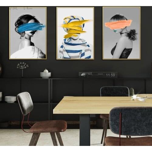 Abstract Wall Pictures Woman Pigment Yellow And Blue Green Pink Girl Modern Home Canvas Painting Beauty Decoration Posters Print