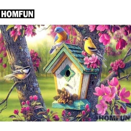HOMFUN Full Square/Round Drill 5D DIY Diamond Painting "Bird home" Embroidery Cross Stitch 5D Home Decor Gift A01208