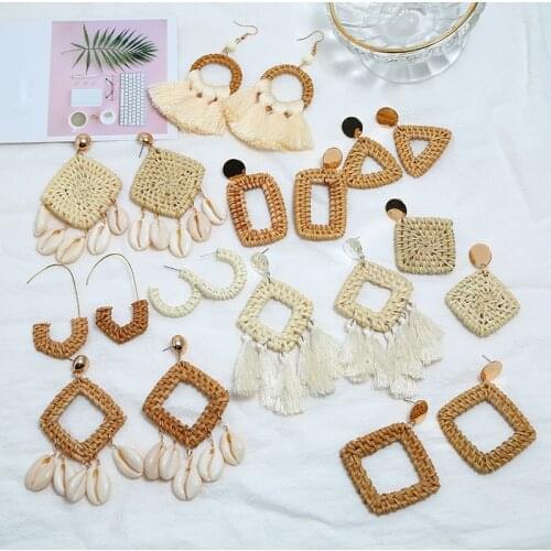 Bohemia Natural Shell Rattan Big Long Drop Earrings 2020 Statement Tassel Dangle Earring for Women Fashion Jewelry Gift YEA351