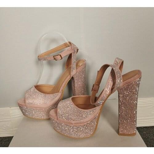 Platform Extreme High Heels glitter Bling Sandals Summer Sexy Ankle Strap Open Toe Gladiator Party Dress Women Shoes Size 47