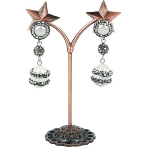 Statement Jewelry Peanut Gourd Shape Natural White Pearl With Black Rhinestone Ball Women Dangle Earring For Wedding Gift Daily