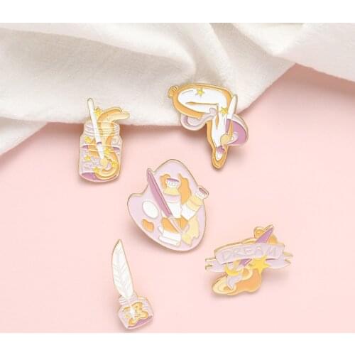 Artist Dream Enamel Pins Custom Brush Palette Paint Clock Badges for Shirt Coat Lapel Pin Brooches Jewelry Gifts for Friend Kids