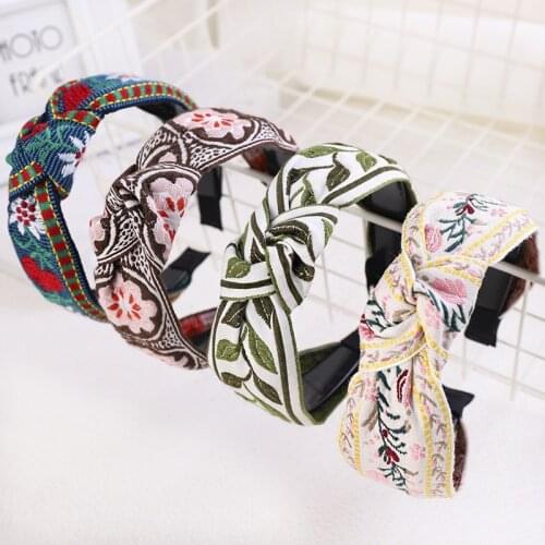 Ethnic Flower Ribbon Knot Hairband Handmade Headband customized Hair Accessories