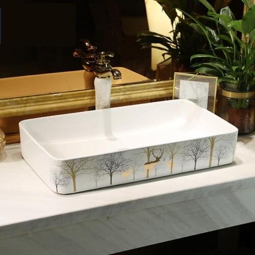 Porcelain China Classic Painting Art Birds&Flowers White Countertop washing basin bowl Ceramic wash basin Bathroom Sink