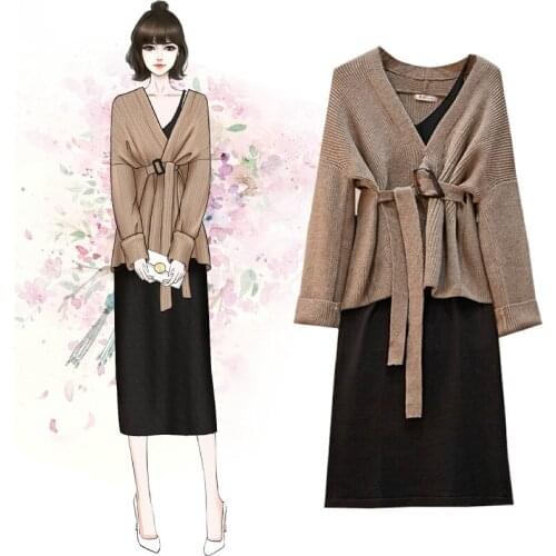 Women Autumn Sexy V Neck Long Sleeve Sweater Coat Ladies Knitted Cardigan with Waistbelt Pull Femme Jersey Mujer Truien Dames