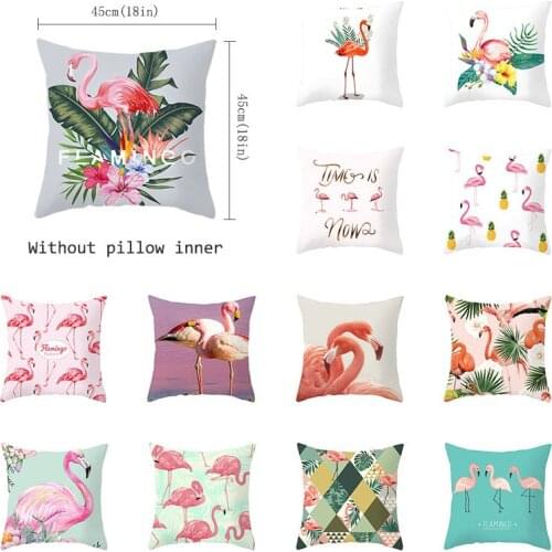 Summer Fashion Flamingo Hugging Pillow Case Tropical Plant Green Leaf Decorative Pillow Case 45cmx45cm Soft Sofa Bed Pillow Case