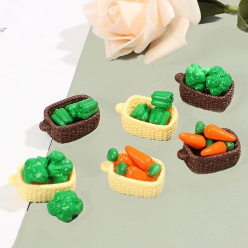 1:12 Dollhouse Miniature Kitchen Green Pepper Carrot Vegetable Bamboo Basket Set