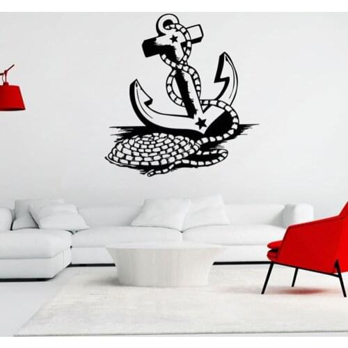 Nautical Anchor Vinyl Wall Sticker Vessel Boat Anchors Wall Art Poster Home Ocean Pattern Decor Anchors With Rope Murals AZ459