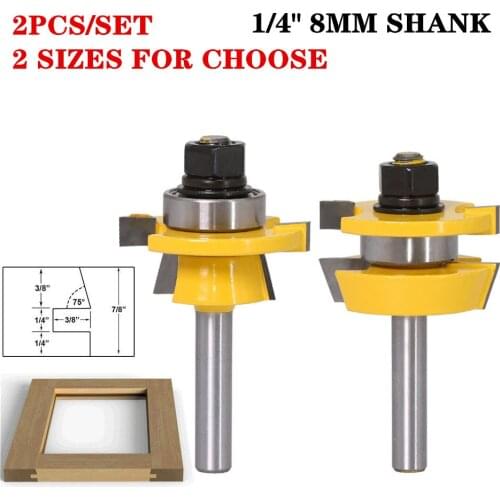 2pcs/set 8mm Shank Stile & Rail Wood Router Bit Set Door Knife Tungsten Carbide Woodworking Cutter Tenon Cutter Tools