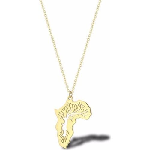 RIR Stainless Steel Africa Map Life Tree Necklace Simple Style European Country African Woman Jewellery Necklaces