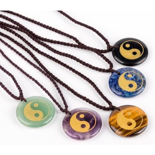 Chinese Tradition Tai Chi Yin Yang Pendant necklace Chain Taoism Gossip fish pattern natural crystal Sculpture religion Jewelry