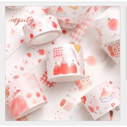 Peach Sweetheart bronzing gold tape ice cream drinks peach cake decorative Planner washi tape DIY scrapbooking masking tape