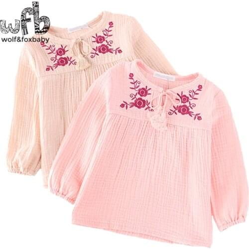 Retail 3-10years one-piece Dress long-sleeves gauze embroidery flower Girls Toddler kids spring fall summer