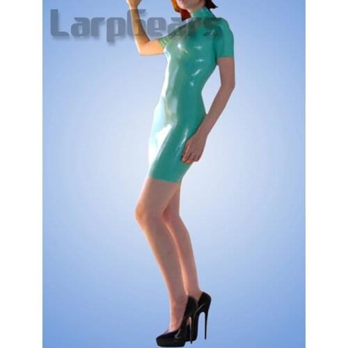 Short Sleeved Sexy female Latex Dress Cute Girl Sexy Short Sleeved Exotic Dresses Clubwear