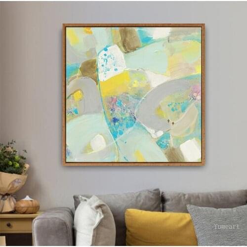 Modern Art Abstract Paint Yellow Blue and White Canvas Oil Painting Art Print Poster Picture Mural Bedroom Home Wall Decor