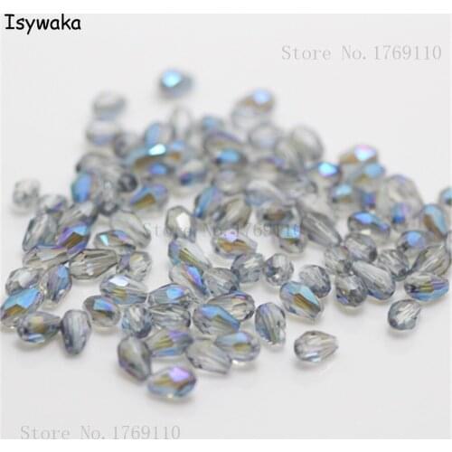 Isywaka 100pcs Clear Blue Color Faceted Teardrop Beads Austria Crystal Beads Glass Beads Loose Spacer Bead for DIY 3x5mm