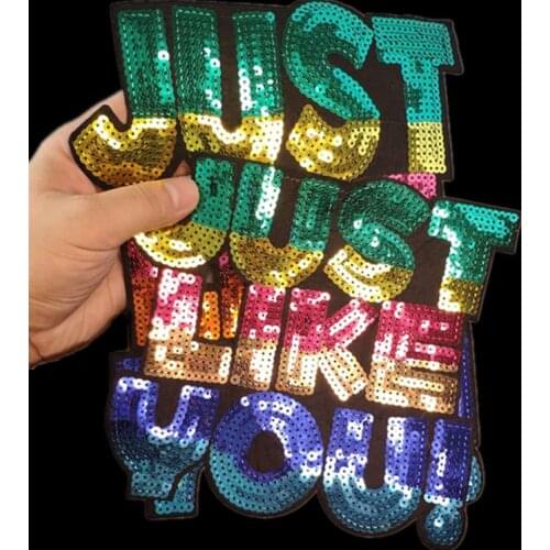 JUST LIKE YOU Patches For Clothing Sequins Biker Badge Embroidery Fabric Patch Sequined Women Clothes Stickers Strange things