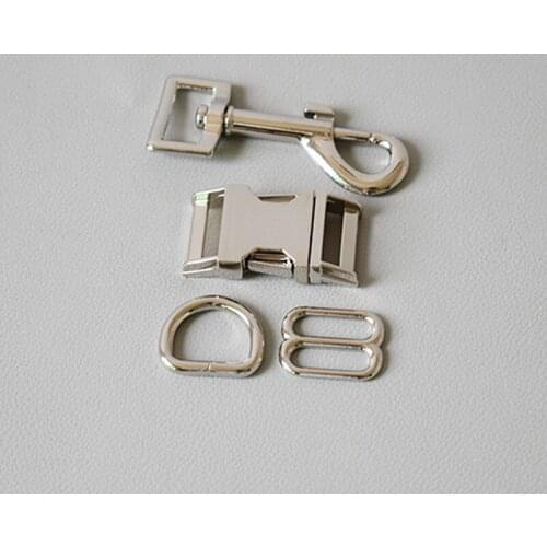 20 sets silver 20mm Metal D ring belt straps slider breakaway side release buckle spring hook for dog collar leash accessories
