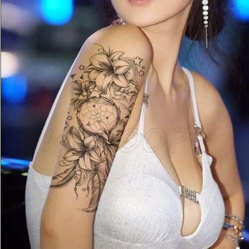 Temporary Tattoo Stickers Sexy Lily Flower Feather Fake Tatto Waterproof Tatoo Back Leg Arm Belly Big Size for Women Men Girl