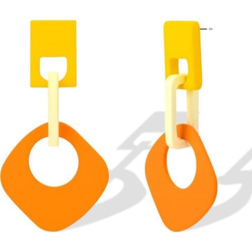 XIYANIKE New Summer Candy Color Vintage Geometry Interlocking Rectangle Acrylic Buckle Long Drop Earrings for Women Girl