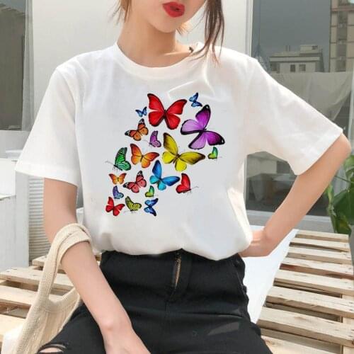 Ladies cute clothes Harajuku T-shirt Colorful butterfly T-shirt cool T-shirt cartoon female graphic T-shirt kawaii shirt
