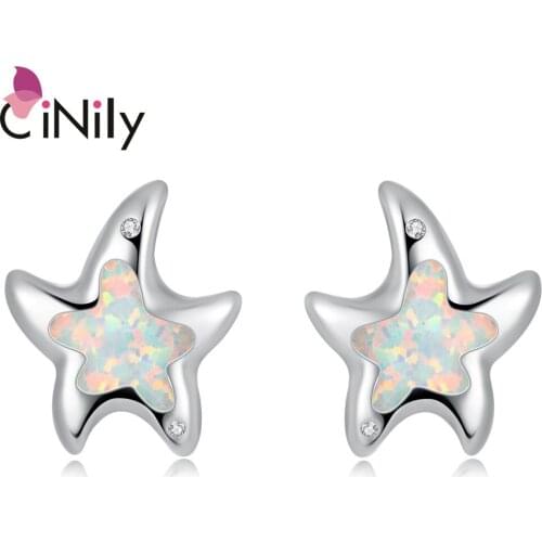 CiNily Star Shape White Fire Opal 925 Sterling Silver Stud Earrings for Party Gifts Women Fine Jewelry Earring OH4683-84