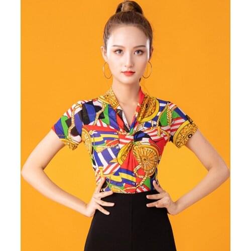 High Quality Women Ballroom Latin Dance Tops Lady Colorful Sexy Short Sleeve Shirt For Cha Cha Samba Adult Dancing Wear DL5890